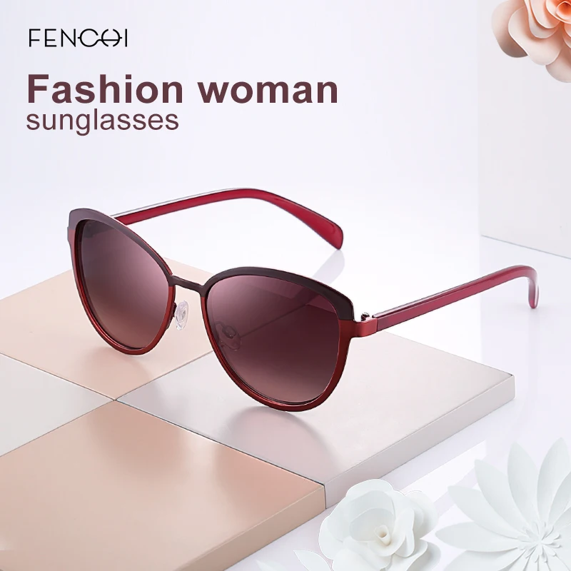FENCHI Women Sunglasses DesignerTrendy Brand Vintage Pink Mirror Sun Glasses Ladies Cat Eye Eyewear Oculos Feminino De Sol ladies sunglasses Sunglasses