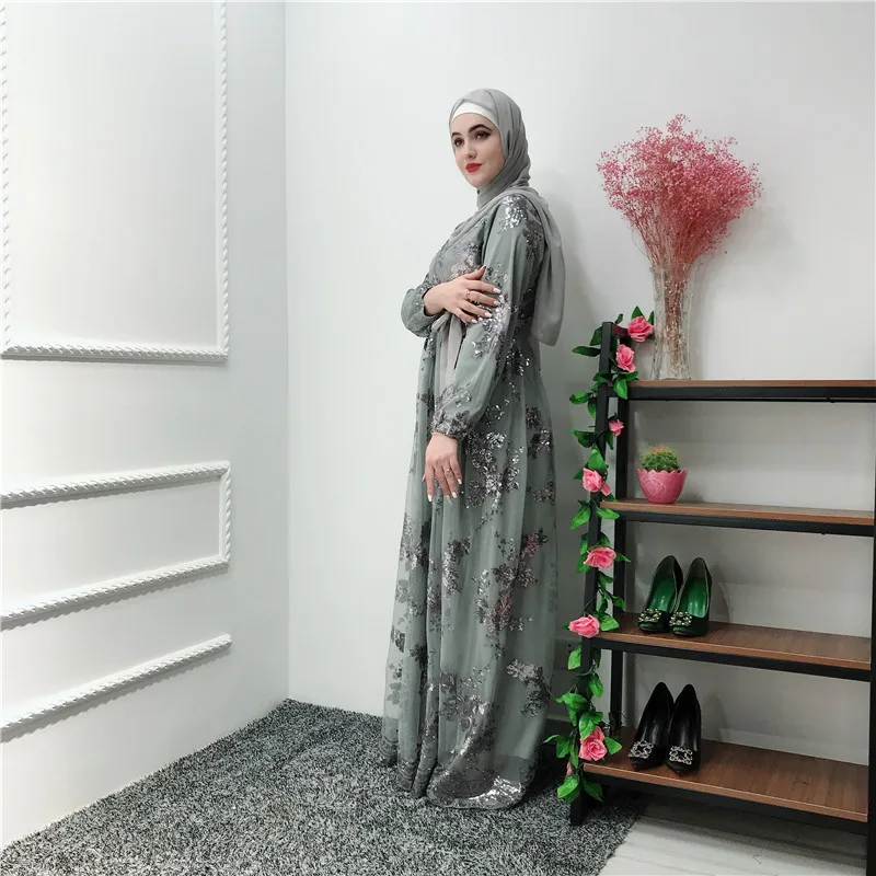 Sequin Vestidos Compridos abaya Kaftan Дубай Арабский хиджаб мусульманское платье кафтан ИД платья Рамадан Elbise Robe Femme Sukienki