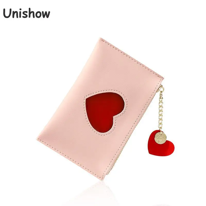 

Unishow Sweety Heart Women Card Holder Korean Style Women Coin Purse Bag Cute Zipper Female Wallet Pu Leather Change Coin Pocket