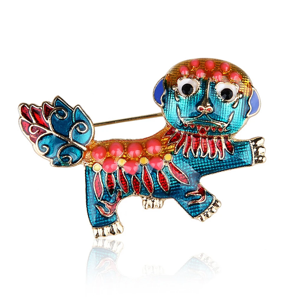 Fashion Colorful Enamel Lion Brooch Pin Animals Brooch Chinese Monster Nian Breastpins Clothing Decor Jewelry