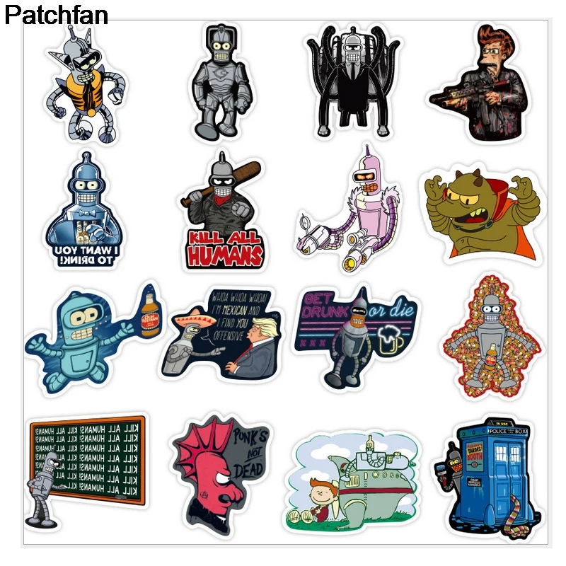 Patchfan 74 шт. Futurama мультфильм забавные ПВХ наклейки для diy украшения Скрапбукинг чемодан скейтборд ноутбук стены гитары A1938