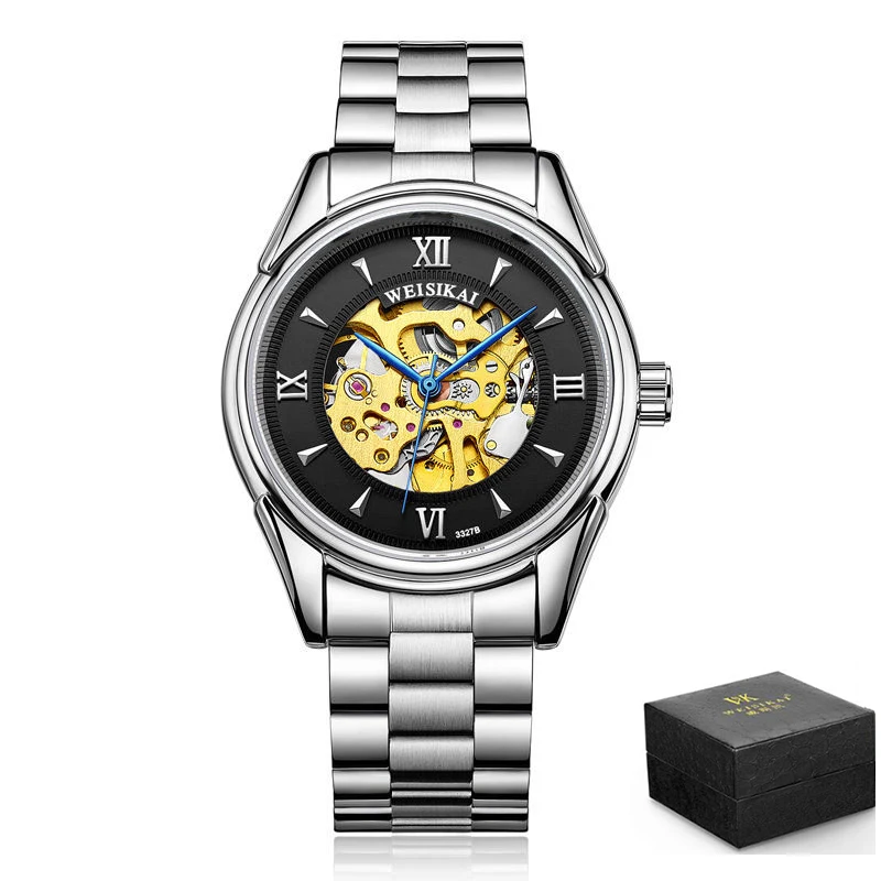 

WEISIKAI Luxury Automatic Mechanical Mens Watch Skeleton Analog Man Wristwatches Stainless Steel Hollow Bracelet Clasp Watches
