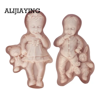 

M1367 Cake Decorating tools Lovely Baby Boy Girl Shape Silicone Mold Fondant Cake Chocolate Stencils Kitchen Pastry