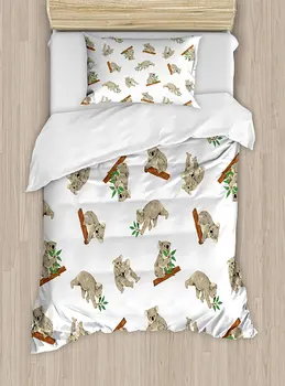 

Tropical Animals Duvet Cover Set Koala Pattern Design Mammals of Nature Nursery Australian Animals Baby 4 Piece Bedding Set