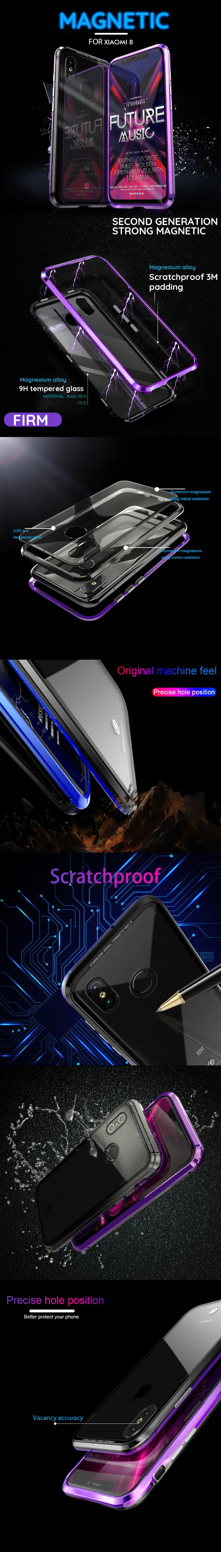 NYFundas Magnetic Adsorption Case For Xiao mi 8 Clear Tempered Glass + Built-in Magnet Case For Xiaomi 8 Metal Ultra Cover Back (8)