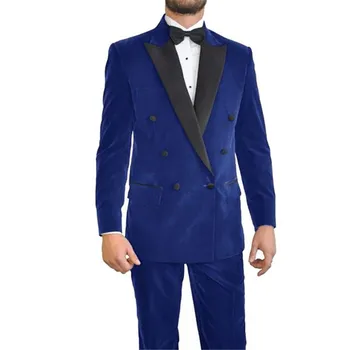 

Tuxedo Jacket Royal Blue Velvet Wedding Suits Men Black Reached A Summit Lapel Groom Tuxedo 2 Piece Men's Classic Costume Pants