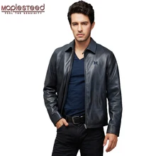 MAPLESTEED натуральный Лисий мех куртка из натуральной телячьей кожи Брендовое Для мужчин Кожаная куртка цвет: черный, синий мужские кожаные пальто Демисезонный M169