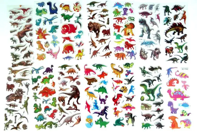 5 листов, 3D Пузырьковые наклейки, Мультяшные Динозавры юрского периода, водонепроницаемые наклейки, развивающие игрушки для детей, подарок для мальчиков и девочек, GYH