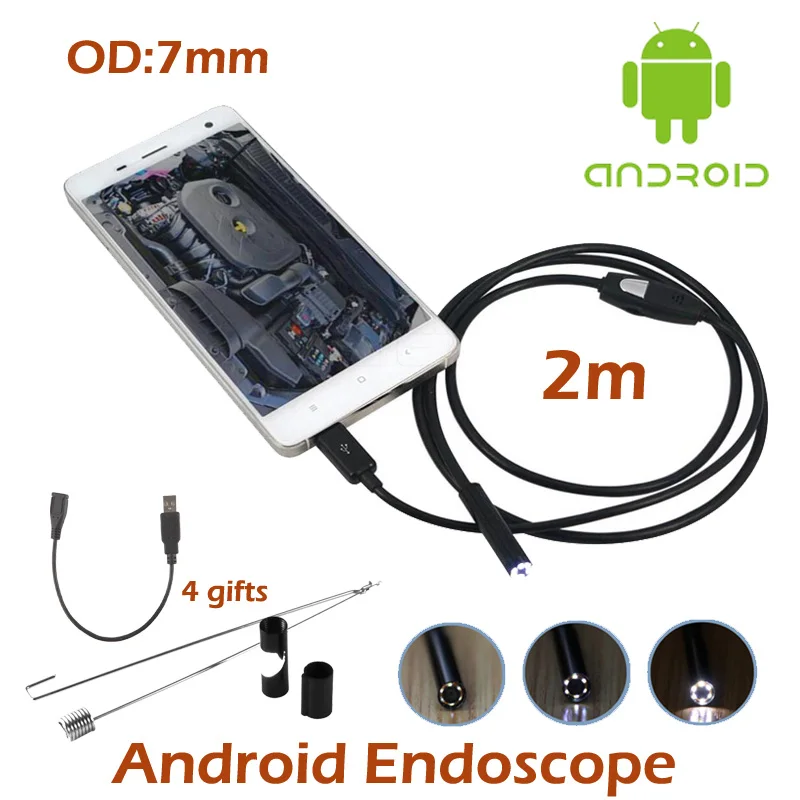 

7mm Lens OTG Android USB Endoscope Camera 1M/2M Waterproof Snake Tube Inspection Pipe OTG USB Borescope  Camera 6pcs LED