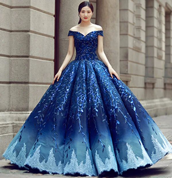 RSM66557 голубое и красное блестящее вечернее платье с открытыми плечами длина до пола Пышное Плиссированное вечернее платье Быстрая - Цвет: same as picture