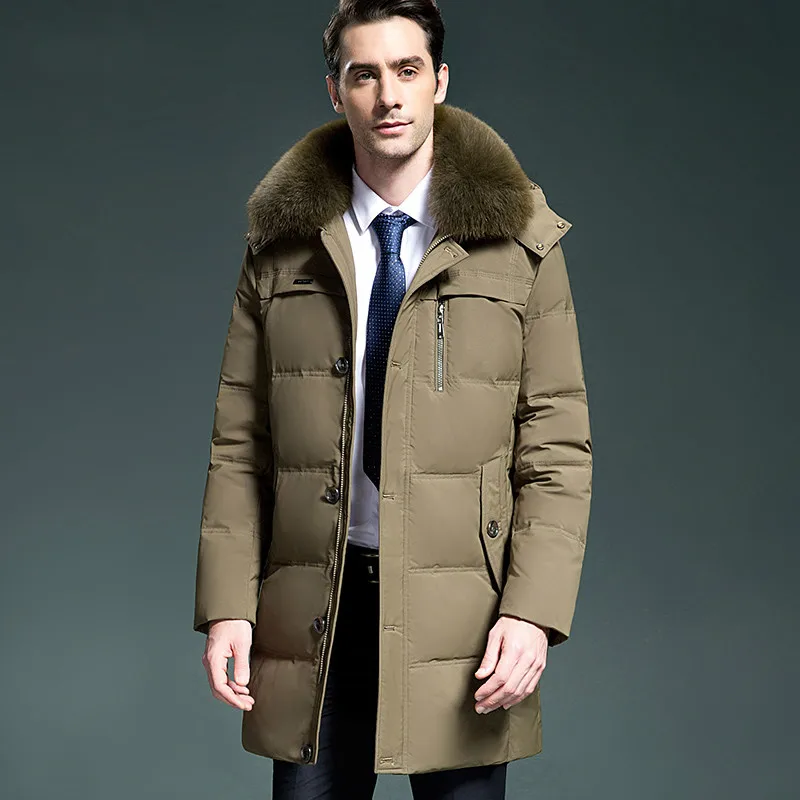 Мужской пуховик с воротником из лисьего меха AYUNSUE Длинная утепленная куртка