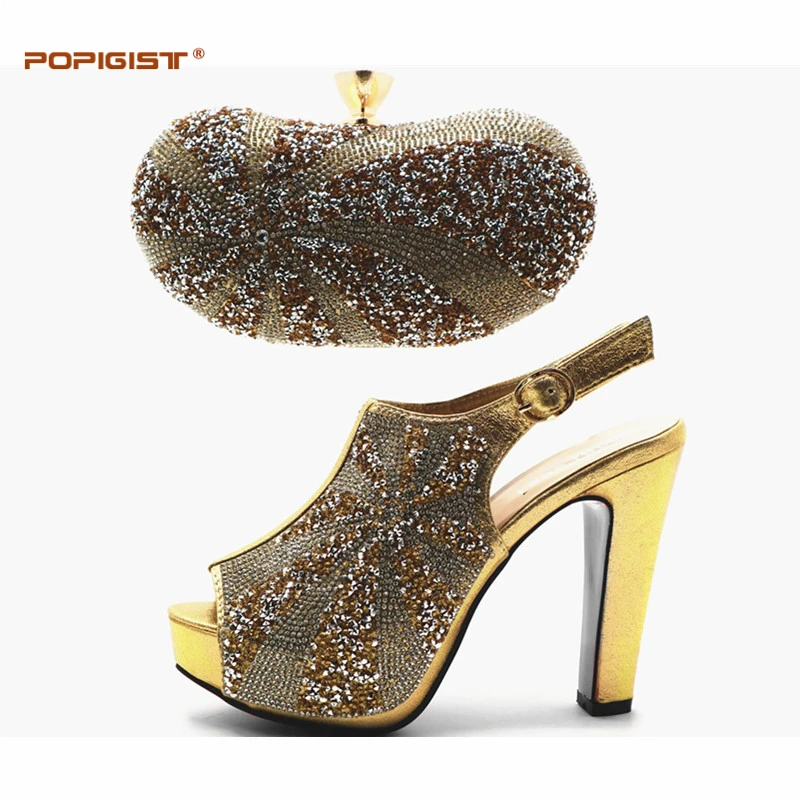 Ladies Italian Design Shoes And Bag Set Decorated with Rhinestone