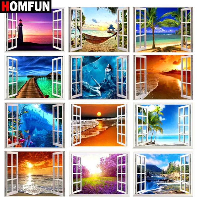 

HOMFUN Full Square/Round Drill 5D DIY Diamond Painting "Window view" 3D Embroidery Cross Stitch 5D Home Decor Gift