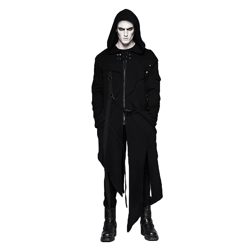 Punk Black Men's Hooded Long Sweater Coats With Stripes