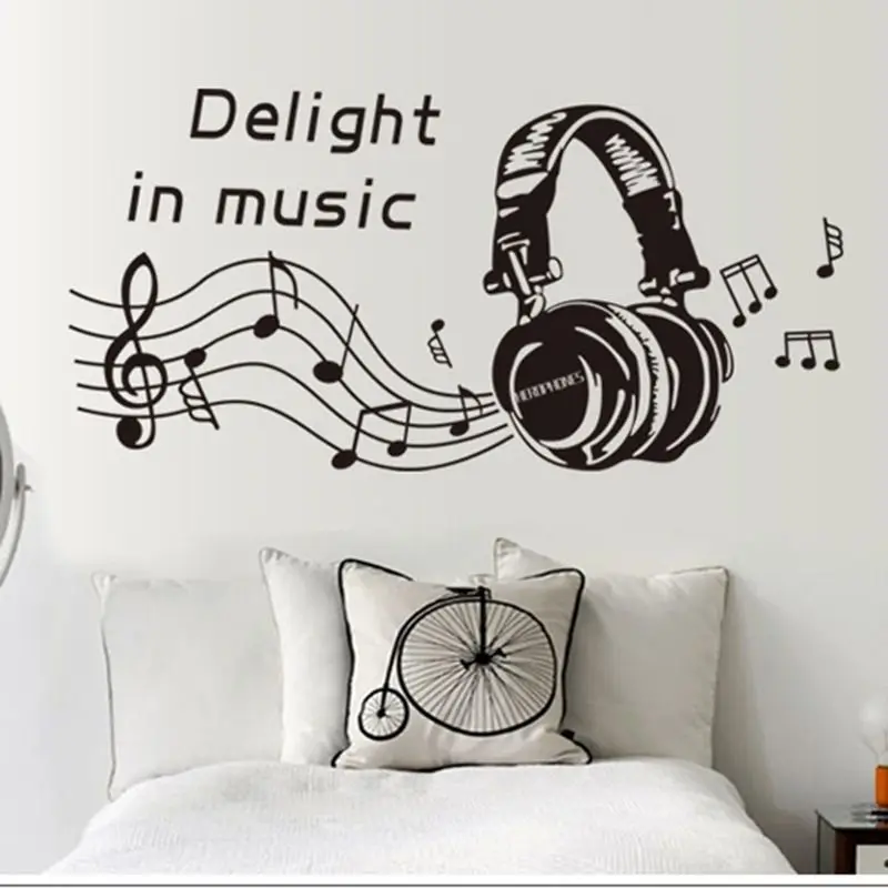 

Can favorite mobile music headset vinyl wall stickers mural art modern minimalist living room wall decals home decor F-184