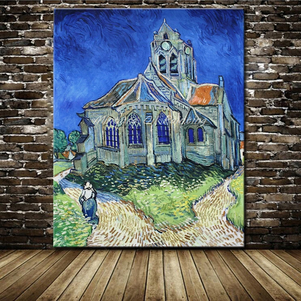 Unframe pintura a mano de la iglesia de Auvers, Vincent Van Gogh, pintura  al óleo sobre lienzo, arte de pared, imagen para decoración del  hogar|pictures of hair colors and highlights|picture oil paintingpictures
