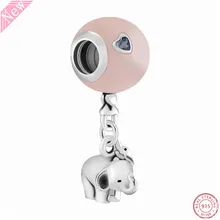 925 пробы Серебряный слон и розовый подвеска в виде шара Шарм бисер Сердце CZ DIY Fit Пандора Подвески для женщин ювелирных изделий FL731A