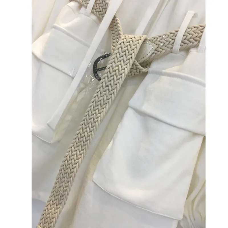 Blanc Robe Un Printemps Lin Costume Poche 2019 Mot De Col Femmes Robes Été Mode Chemise Manches Longues n1wdZq0a0