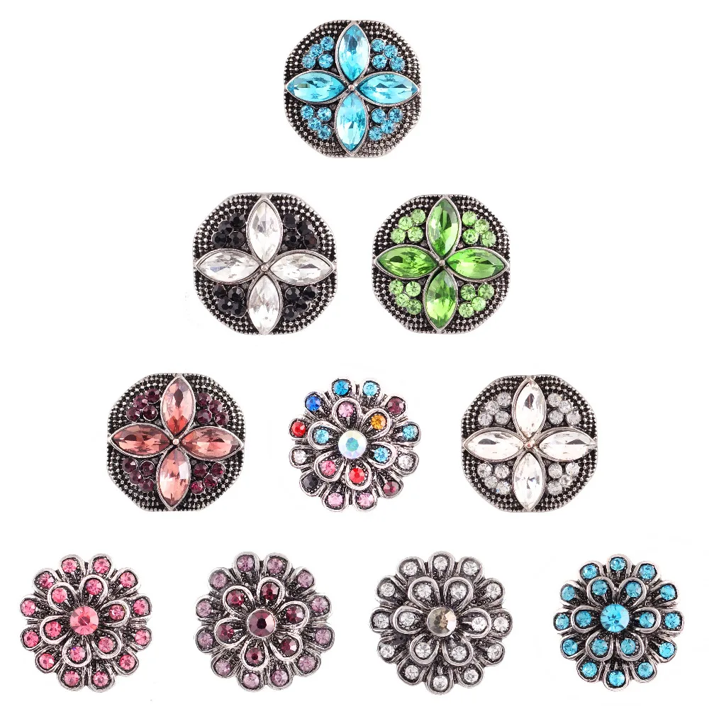 

2018 NEW Valentine's Day Gift Mixed Style Snap Jewelry Colorful Crystal Round 18mm Resin Snap Buttons fit Snap Bracelet jewelry