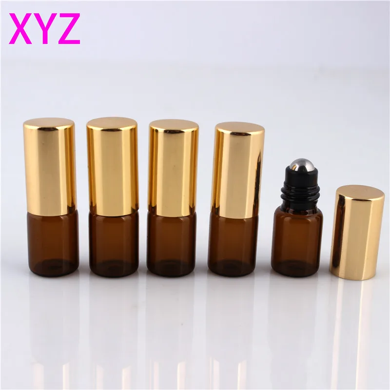 2ml5pcs модные Нержавеющая сталь мяч Портативный Эфирные масла бутылки толстые Amber Стекло пустой флакон духов образец бутылки