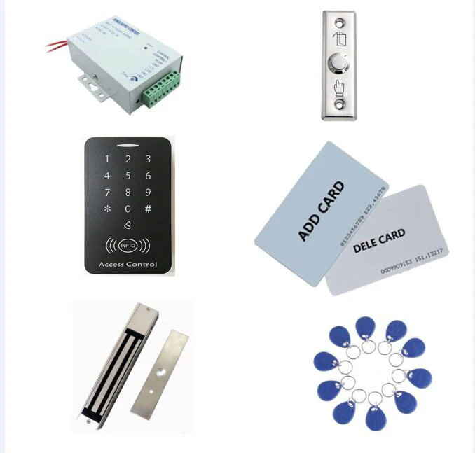 

access control kit,standalone access controller+ power+280kg magnetic lock+exit button+2 manage card,10 keyfob ID tags,sn:set-6