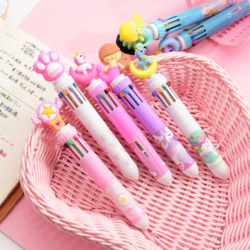 

Cute girl heart cartoon multicolor press ballpoint pen student multi-function hand account mark ten-color pen
