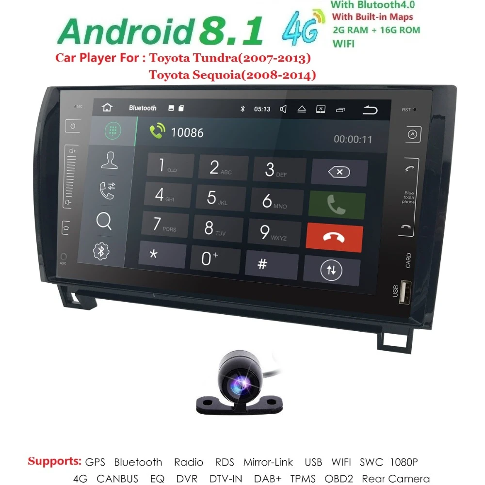 Best 9 Inch 2 Din HD 1024x600 QuadCore Android8.1 Car NODVD GPS For Toyota Tundra Sequoia 2008-2013 Stereo Radio 4G WiFi OBD DVR DAB+ 2