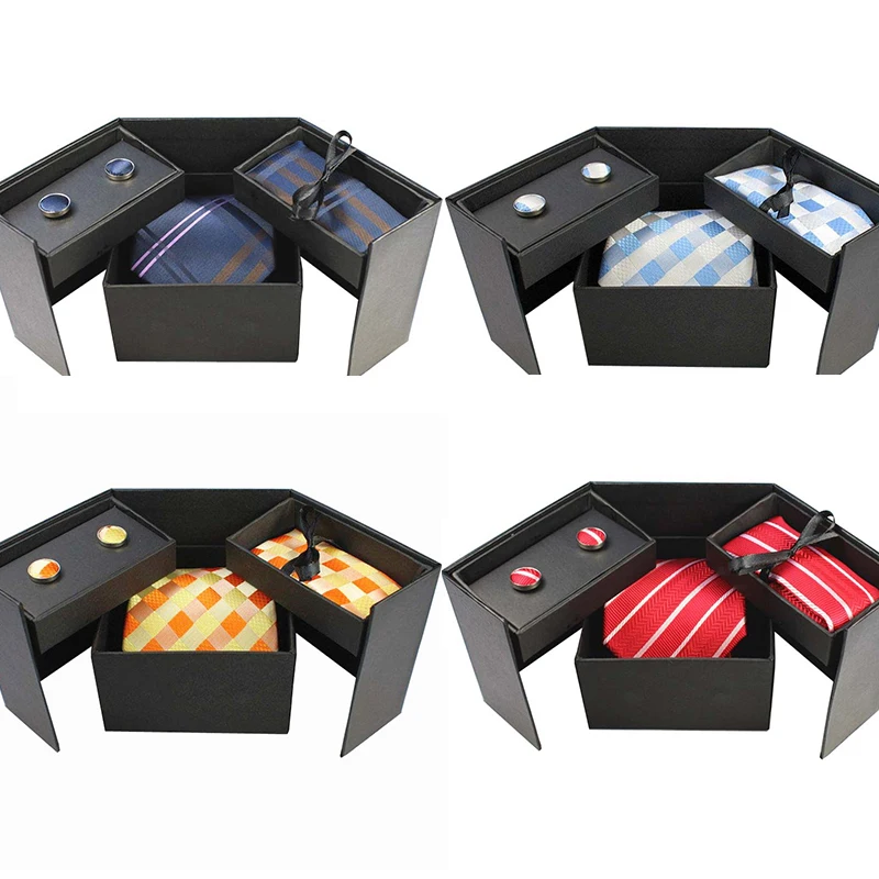  RBOCOTT Novelty Box Set Tie Sets Men's Classic Silk ties Handkerchief Cufflinks Gift Box Striped&Pl