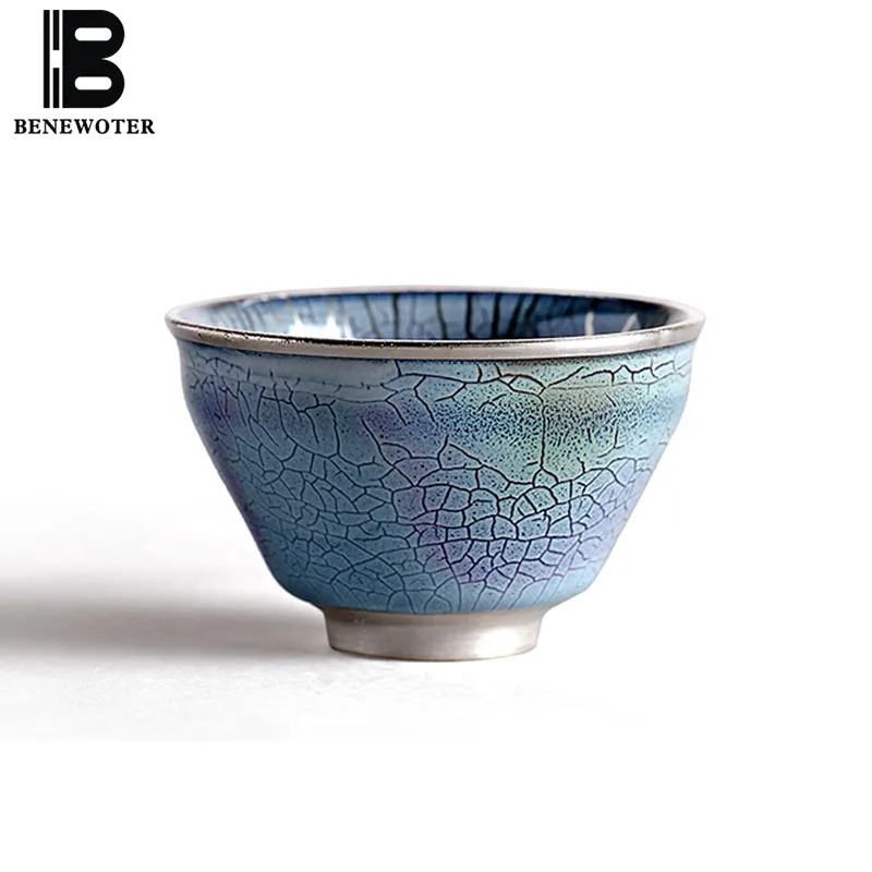 

100ml Handmade Ceramic Porcelian Kiln Gilt Silver Teacup Kung Fu Tea Set for Sake Wine Black Tea Coffee Cup Drinkware Blue