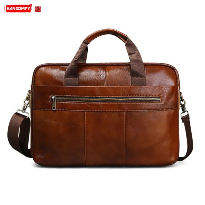 

BJYL Brown soft genuine leather men handbags retro male business 15 inch laptop briefcase travel shoulder messenger bags 2019