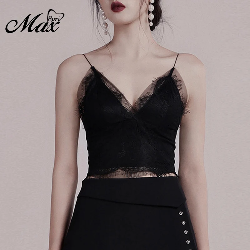 

Max Spri 2019 New Sexy Ladies V Neck Sleeveless Lace Camisole Women Party Club Crop Tops Fashion Underclothes