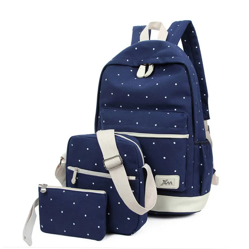 

canvas backpack women dot school bag for teenagers girls Preppy Style composite bags set travel high quality female backpacks