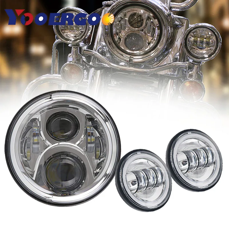 

For harley Led lights 7 inch 50W LED Halo Headlight + 2pcs 4.5 inch LED Fog Light DRL Headlamp Black Set Kits For Harle