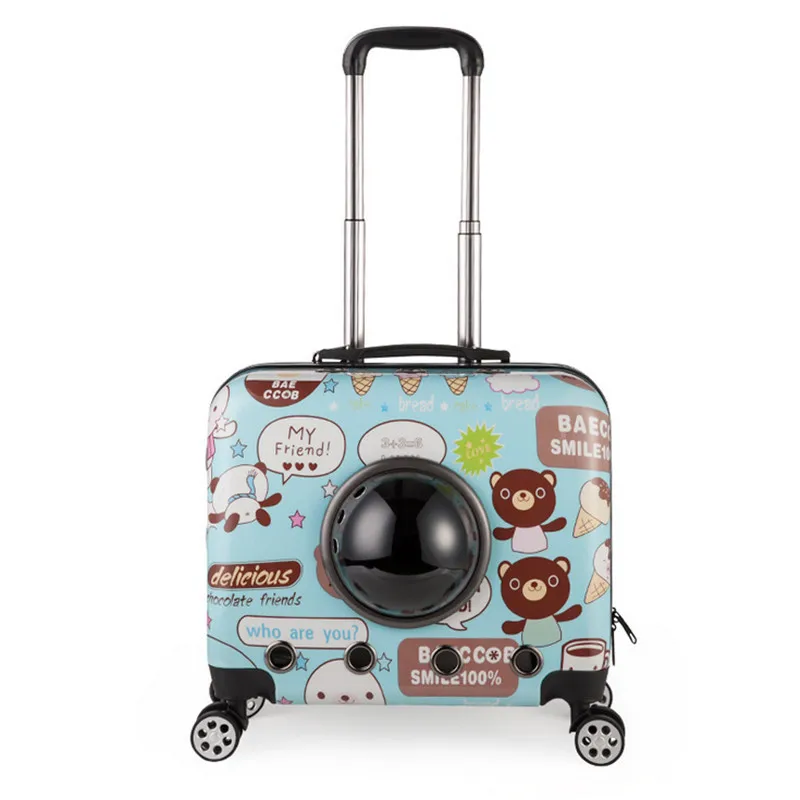 Small Animal Pet luggage on wheels dog Cat Carrier Travel Tote Trolley