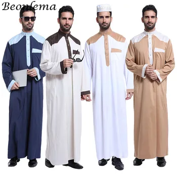 

Beonlema Muslim Dress Men kaftan Long Sleeves Arabisch Jubba 3XL White Fashion Abaya Arabe Hombre Islamic Clothing Thobe