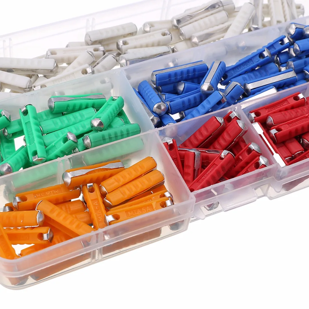 200pcs Continental Ceramic Torpedo Fuses 5/8/10/16/25AMP Assortment Kit with Plastic Case Green/Orange/White/Red/Blue
