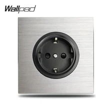 Wallpad – prise électrique murale L6 grise, simple, 16A, EU, plaque en aluminium argenté, 1 Gang, panneau en métal brossé