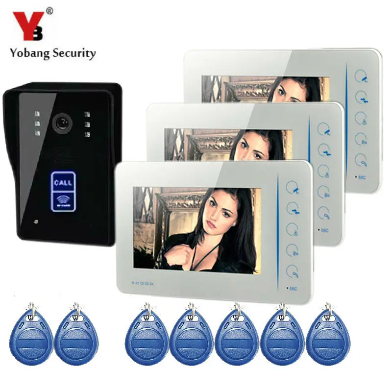 

Yobang Security 7" video door phone intercom system monitor +700TVL RFID Access waterproof Camera Hands Free Monitor Intercom