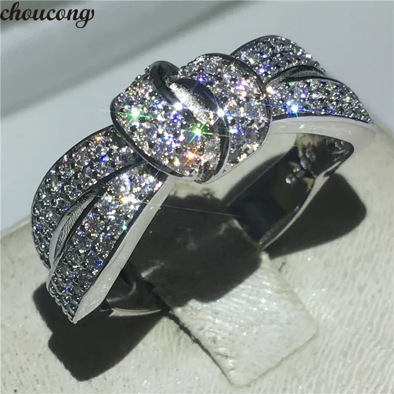 

choucong Fashion Bowknot Shape Ring 925 sterling Silver AAAAA cz stone Engagement Wedding band Rings For Women Men Jewelry Gift