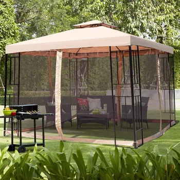 

Giantex 10X10ft Metal Gazebo W/ Mosquito Netting Canopy Gazebo 2 Tier Vented Gazebo Top Outdoor Furniture OP3619