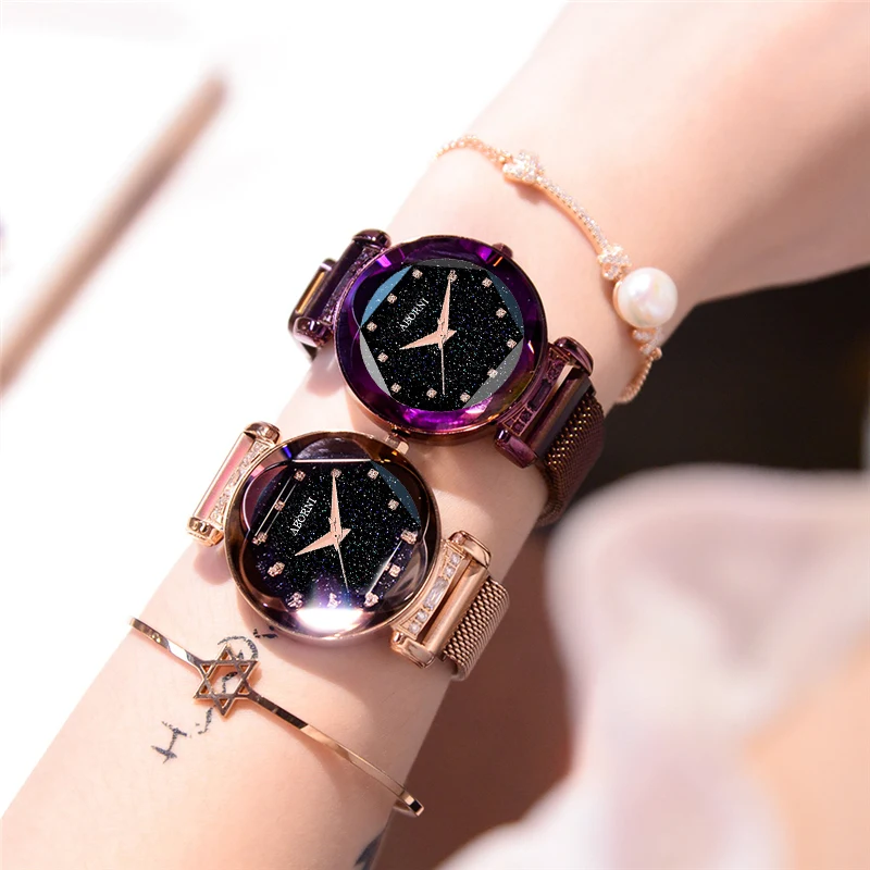 

2018 Luxury Gold Rhinestones Women Watches magnet Bracelet Dress Female Quartz Clock Crystal Star Sky Wrist Watch reloj mujer