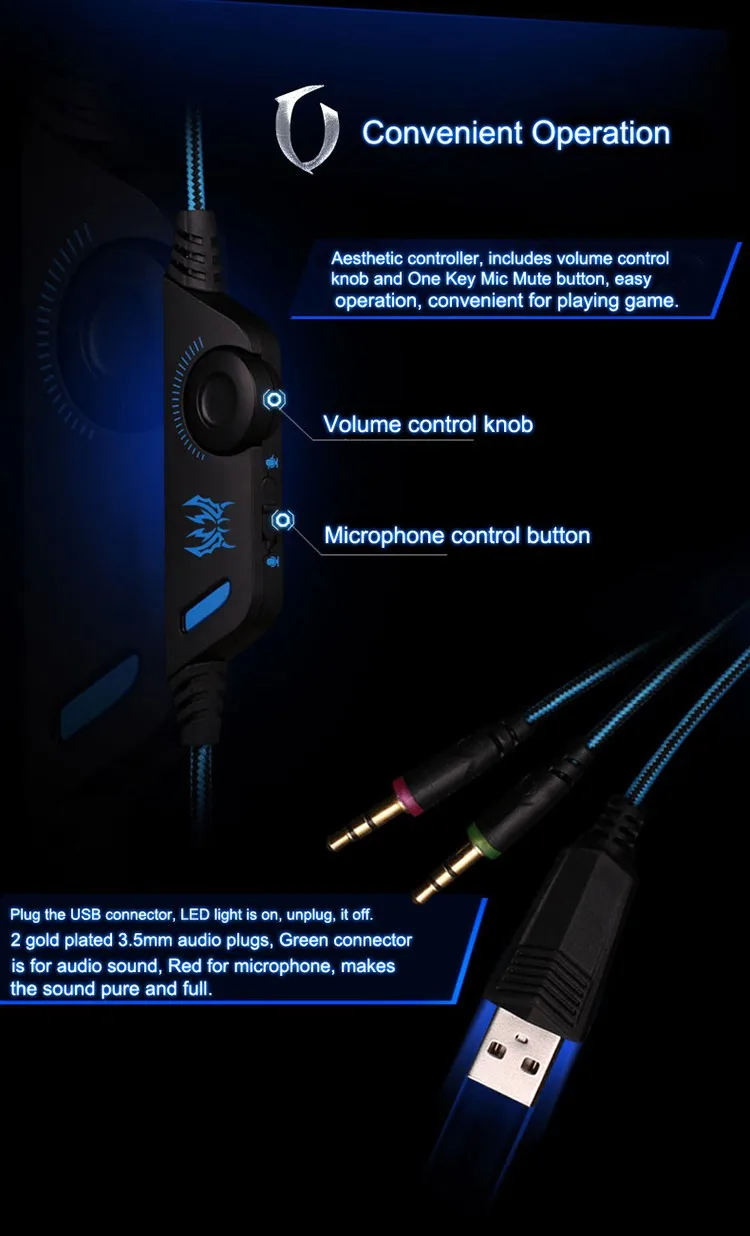 EACH G2000 Over-ear Gaming Headphone Headset Earphone With Mic Stereo Surrounded Bass LED Light For PC Game (9)