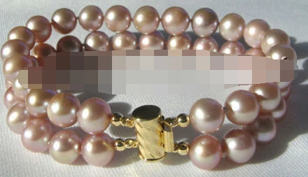 

433 2row 8-9mm purple perfect round freshwater pearl bracelet-14KGP/20