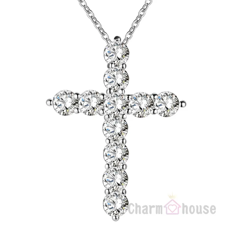 Femme Collier, серебряное ожерелье с кристаллами и крестом, 18 дюймов, цепи для женщин, 925, ювелирное изделие, бижутерия, подарки для друзей, Прямая поставка