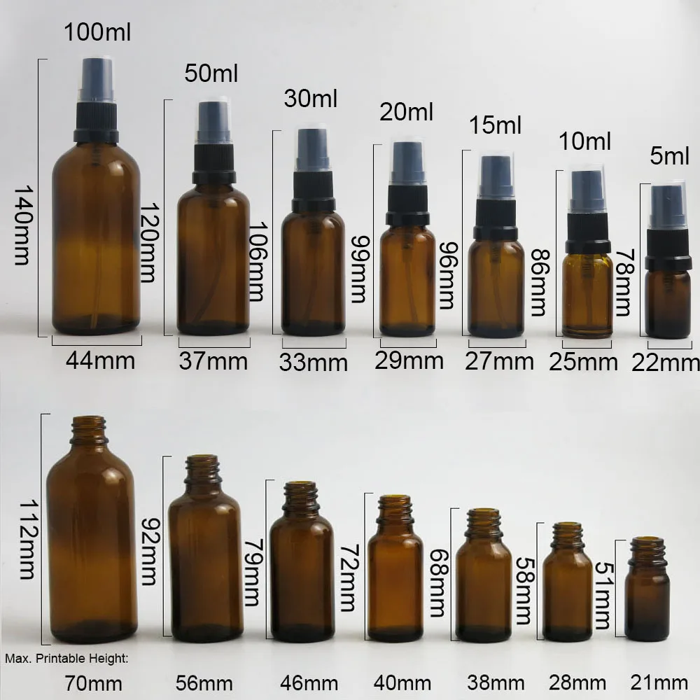 Промо-Акция! 10 20 30 50 100 мм Янтарное стекло бутылка с пластиковый опрыскиватель небольших Эфирное бутылка-спрей для масла 1 oz 1/2 oz 20 штук