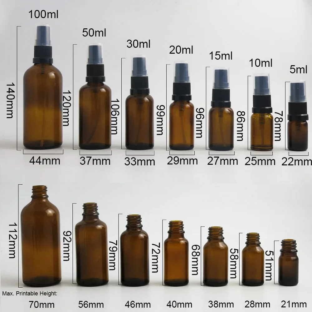 Promosi!! 15 Buah 10 20 30 50 100 Ml Botol Kaca Amber dengan Semprotan Plastik Botol Semprot Minyak Esensial Kecil 1 Oz 1/2Oz