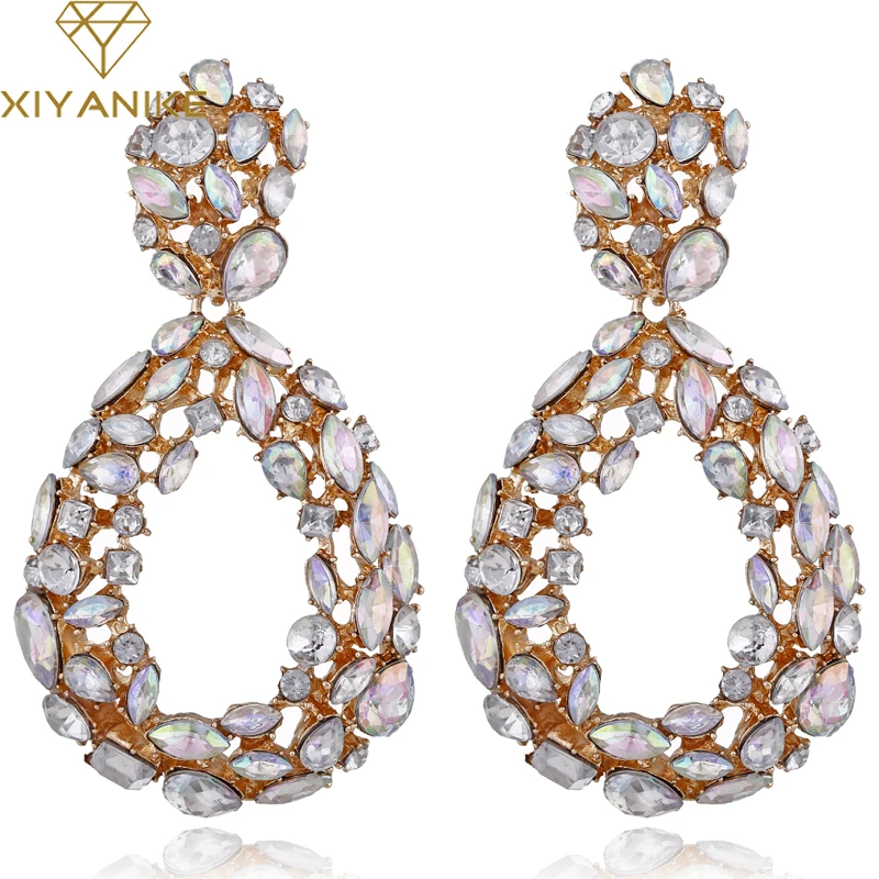 

XIYANIKE 2019 NEW Fashion Jewelry Charming Rhinestone Water Drop Resin Multi Colors Dangle Earrings For Women Wedding Jewelry