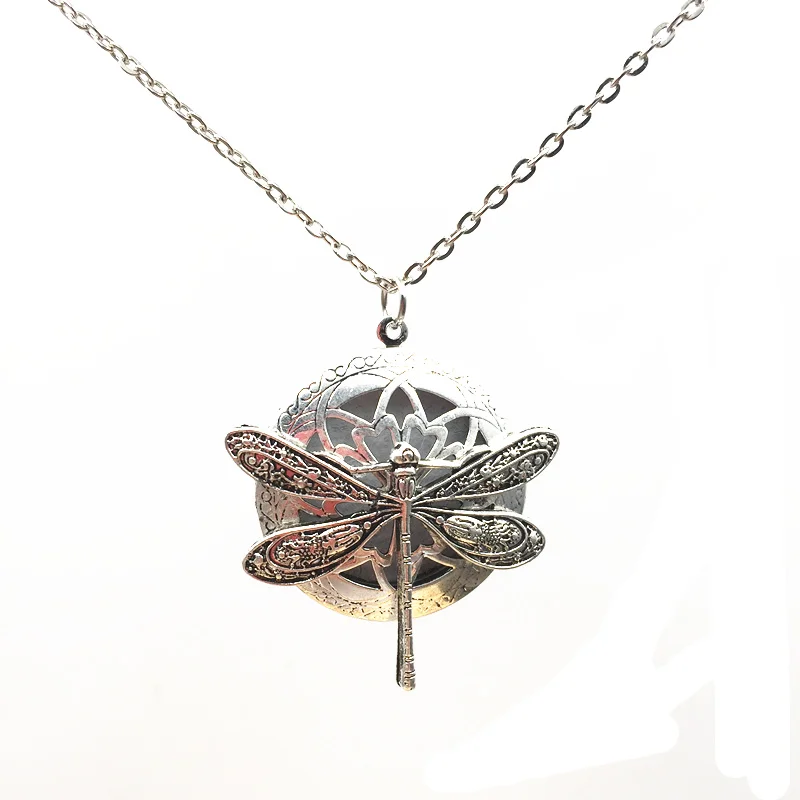Fashion Dragonfly Antique Silver Essential Oil Diffuser Necklaces Hollow Out Aroma Pendant Necklace for Women Gift | Украшения и