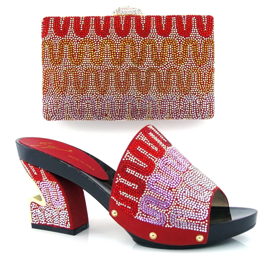 

Amazing strange heel pattern shoes and handbag sets with stones for lady TH16-07 ,4 color size 37-43