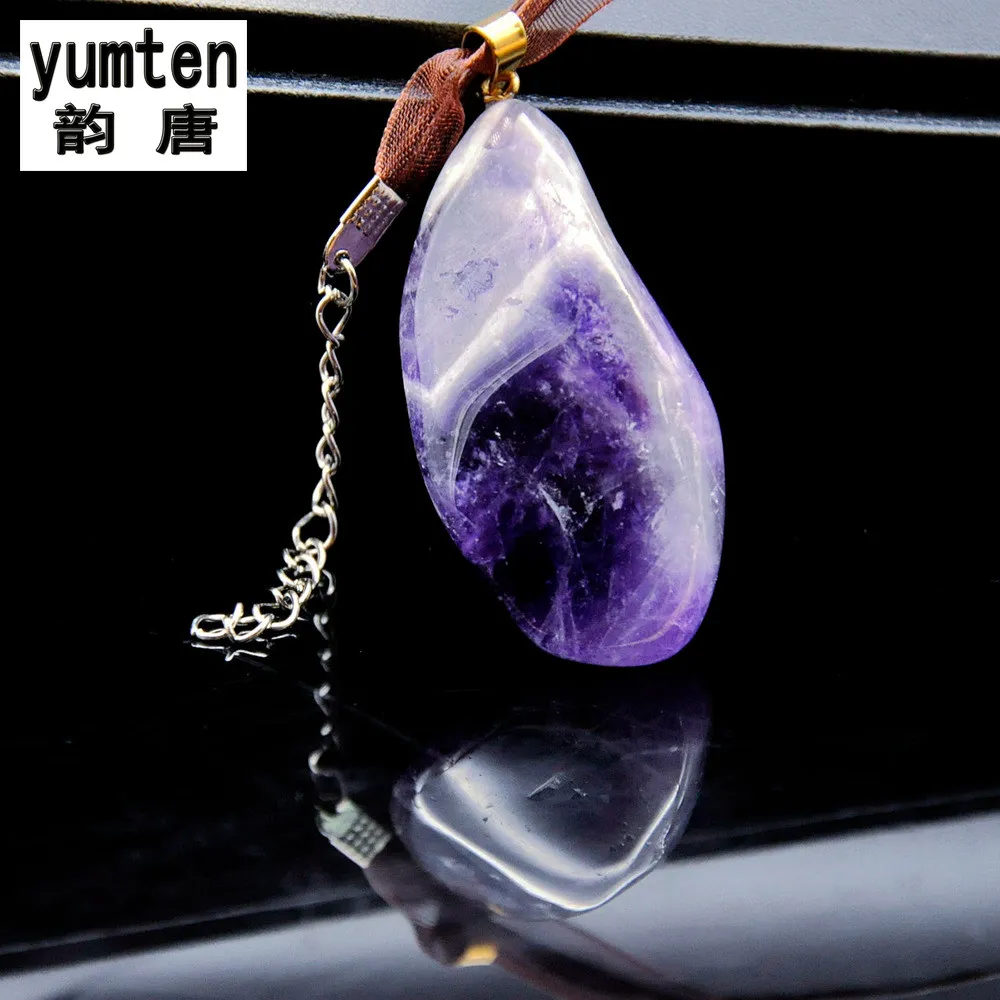 

Yumten Natural Amethyst Pendant Ribbon Necklace Collares Mujer Gemstone Reiki Pingente Chakra Birthday Present Stylish Simplicit